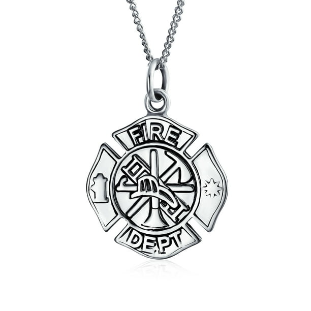 STERLING SILVER FIRE DEPARTMENT LOGO NECKLACE 18" CHAIN SUPPORT YOUR HERO FINE